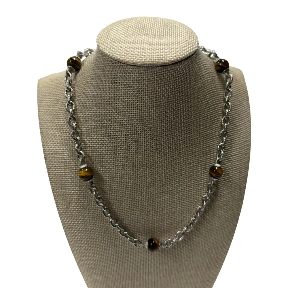 Judith Ripka Sterling Silver Tigers Eye Spiritual Beads Necklace
